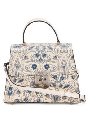 Patricia Nash Leather Chauny Italian Folklore Floral Handbag Crossbody Blue